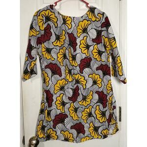 Lapogee Women's Beautiful Printed Tunic Shirt, Red/yellow/black, Floral, XL